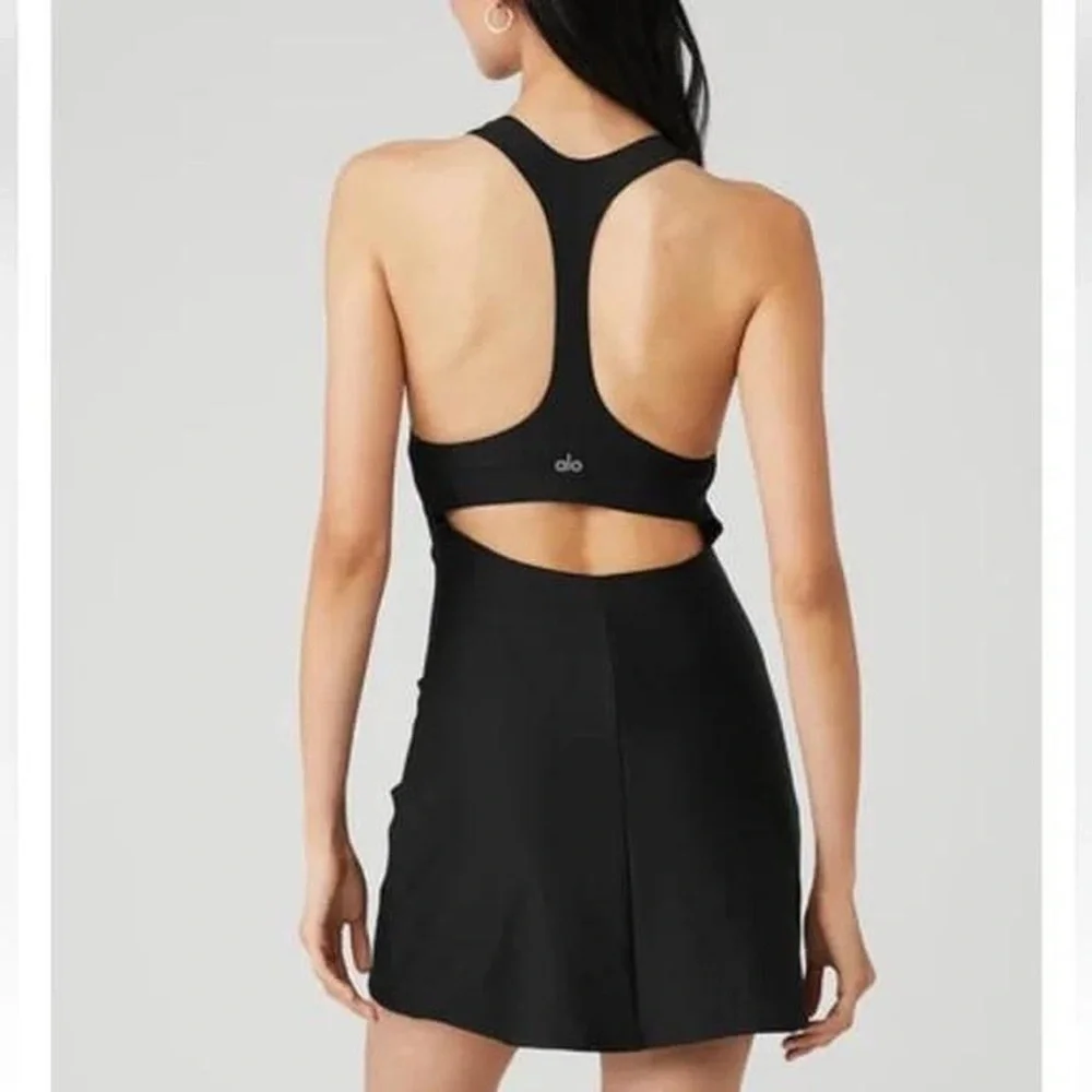 ALO Yoga Black Scoop Neck Racerback Mini Dress